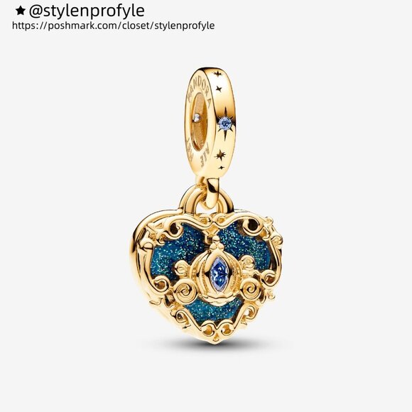 Pandora Disney Cinderella's Carriage & Heart Double Dangle Charm - Picture 1 of 6